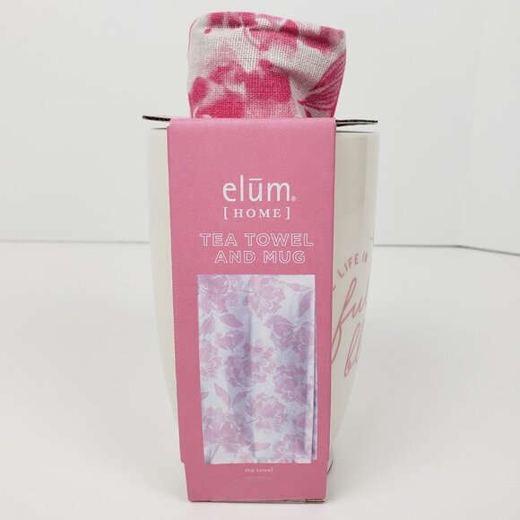 ELUM Pink & White Full Bloom Tea Towel & Mug Set, Spring Hostess Gift Floral NWT - Picture 4 of 6
